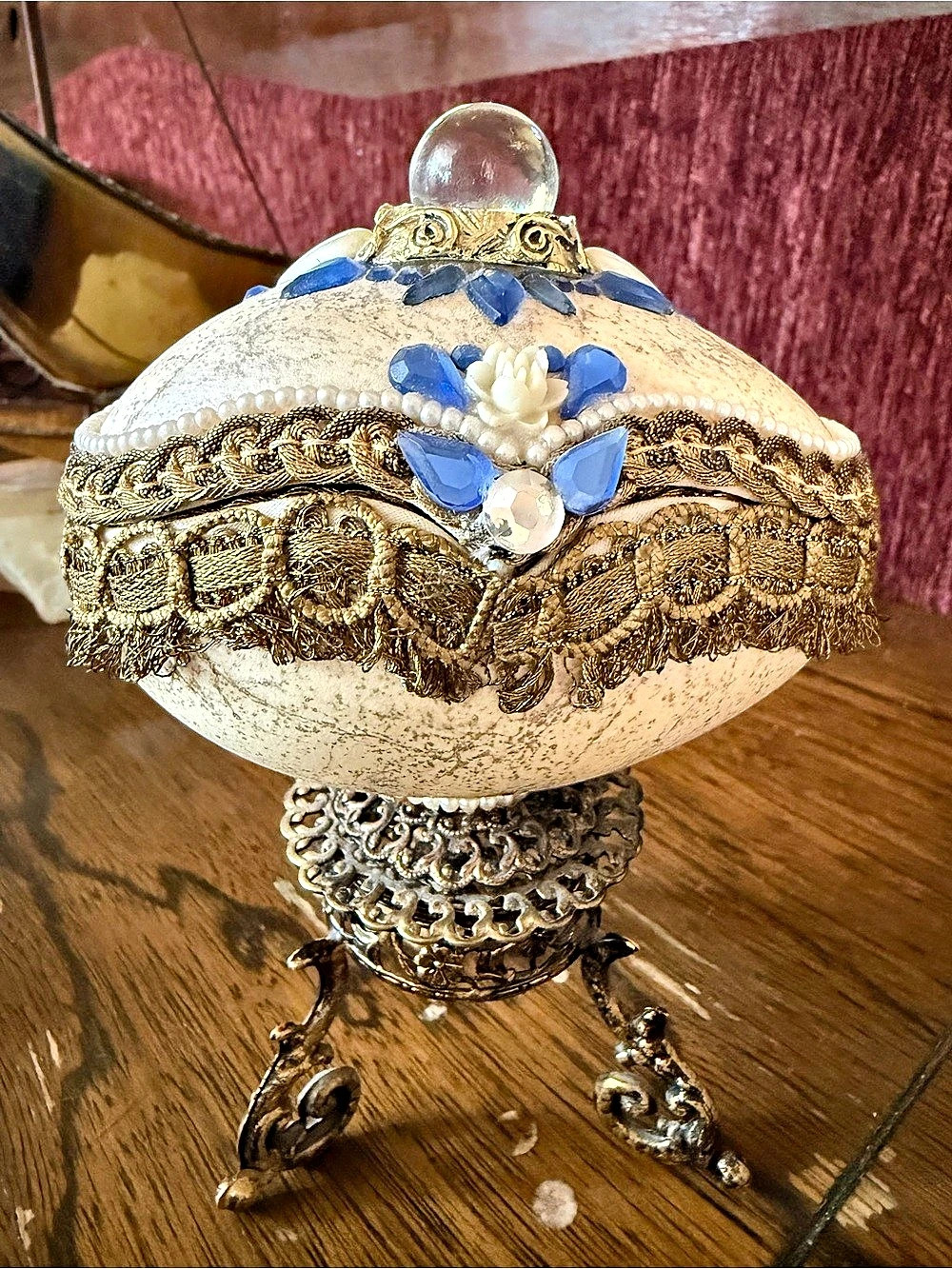 Emerson Fabergé Egg Ornamental Egg Decor in White & Blue